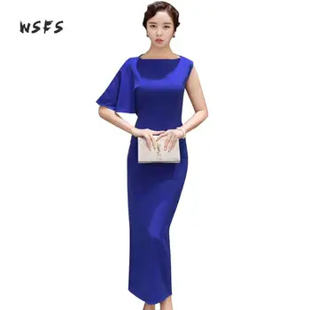 

Summer Long Dresses Blue Oneck Batwing Sleeve Women Dress Office Lady Elegant Bandage Asymmetrical Patry Maxi Dress Vestidos
