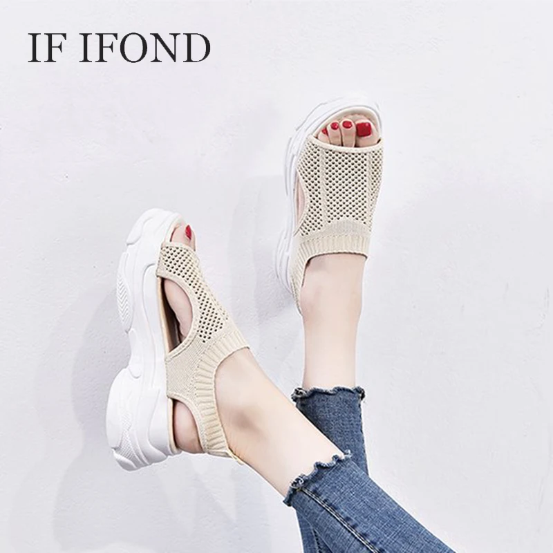 

IF IFOND2019 Summer New Women's Sandals Platform Open Toe Sandals Woman Breathable Mesh Comfortable Flat Shoes Women's Shoes