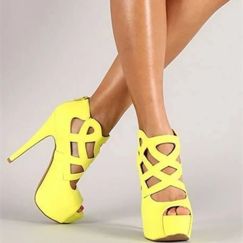 Оригинальные Изящные женские туфли-лодочки на платформе с открытым носком; босоножки на тонком высоком каблуке; Высококачественная Желтая Женская обувь; большие размеры 4-20 - Цвет: OI0854 Yellow