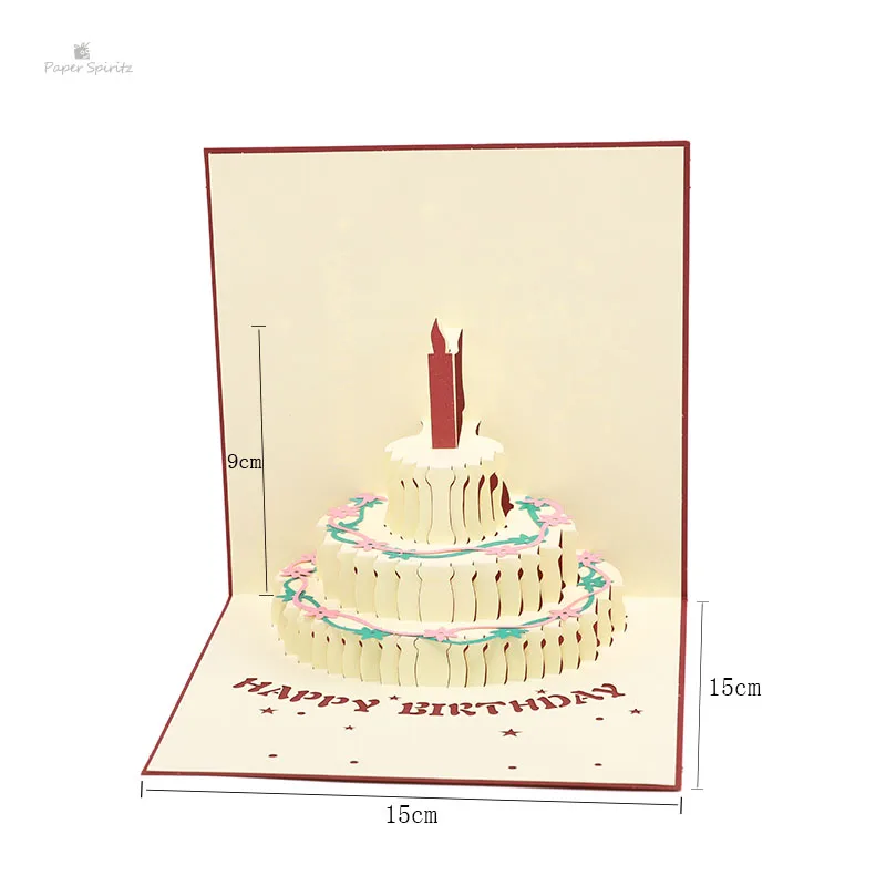  PAPER SPIRITZ laser birthday Cake 3d pop up paper card with blank envelope invitations greeting car - 32891446422