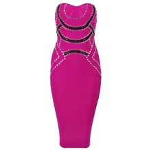Top Qualität Rosa Hand Perlen Trägerlose Strech Rayon Verbandkleid Abendgesellschaft Elegantes Kleid