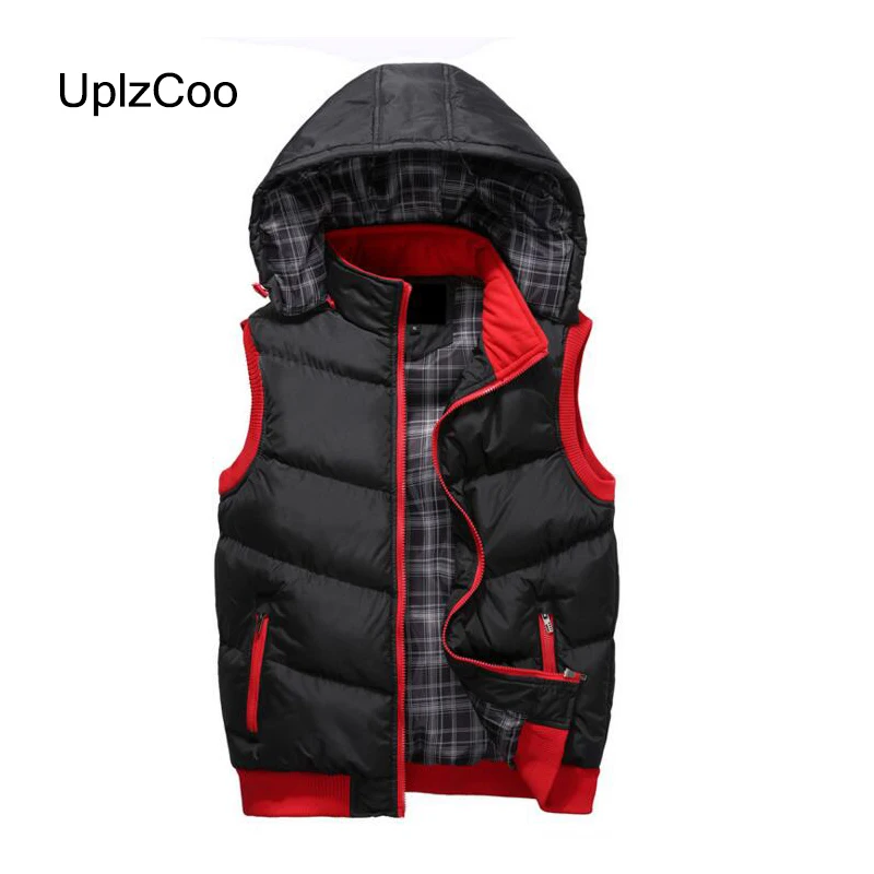 

UplzCoo 2019 New Autumn Winter Sleeveless Men's Vest Thick Warm Cotton Jacket Male Hooded Vest Casual Coat Large Size 5XL FM157