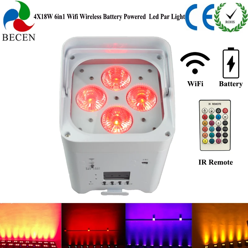 

Wifi Control 4x15w rgbwa uv 6in1 Wifi APP Wireless DMX IRC Battery Powered flat LED Par light