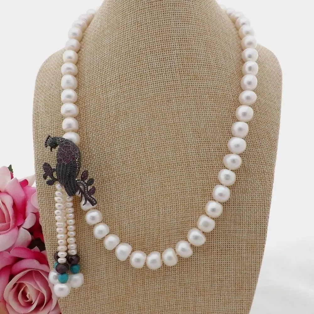

K101906 22" White Rondelle Pearl CZ Pave Pendant Necklace