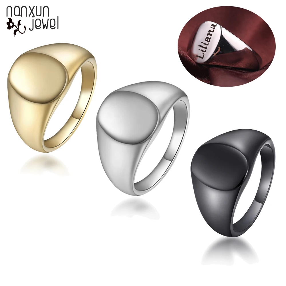 

Personalized Customize Engrave Logo Names Rings Big Oval Width Signet Ring Stainless Steel Men Finger Special Gifts For Lover