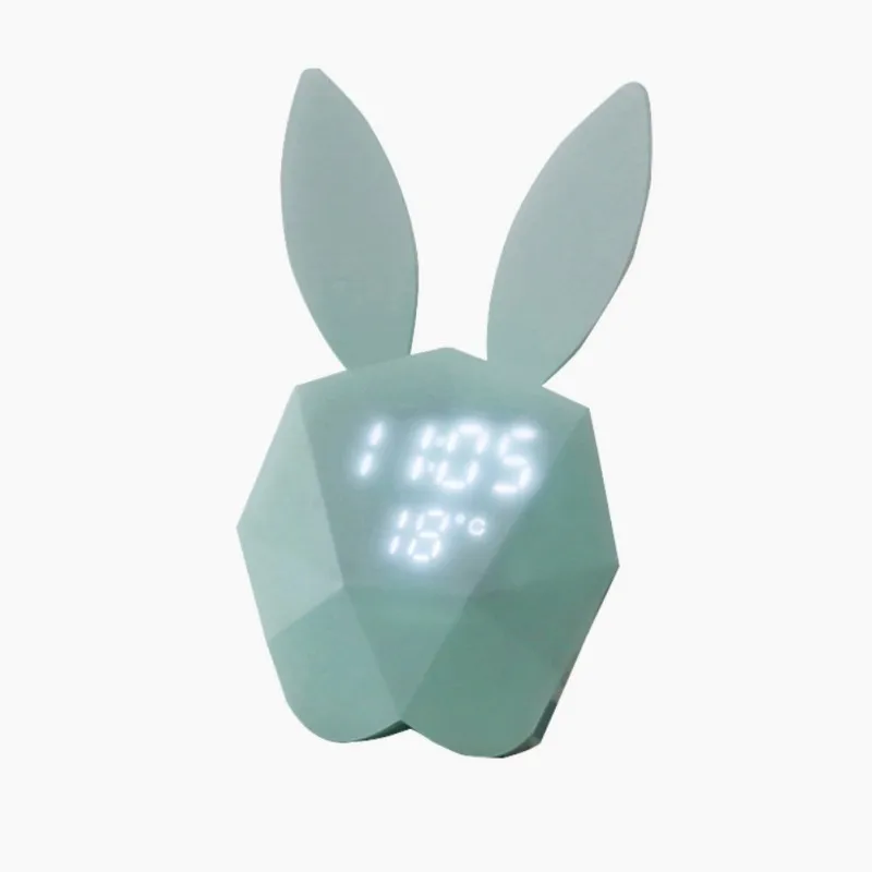 Кролик цифровой будильник прекрасный кролик Многофункциональный светодиодный ночной Светильник термометр перезаряжаемые Настольные электрические часы - Цвет: Синий