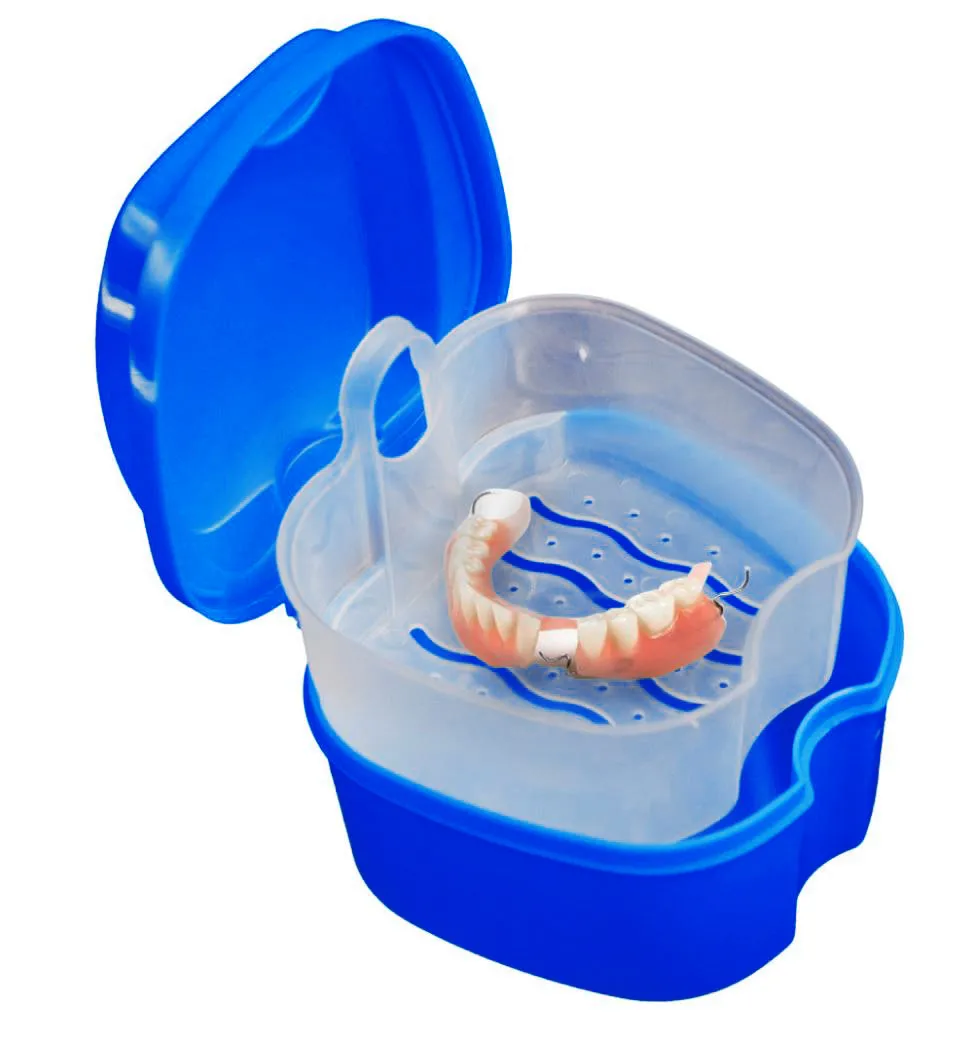 

Denture Bath Box Case Dental False Teeth Storage Box with Hanging Net Container Plastic artificial tooth Organizer 9*9*7cm