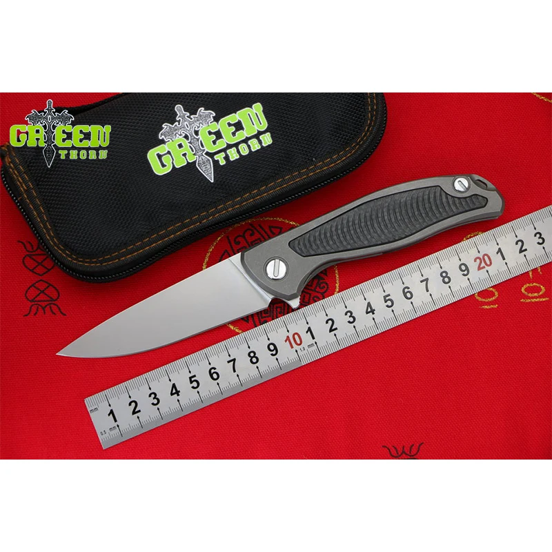 

GREEN THORN F95 CF Flipper folding knife D2 blade Titanium carbon handle Outdoor camping hunting pocke knives EDC tools Survival
