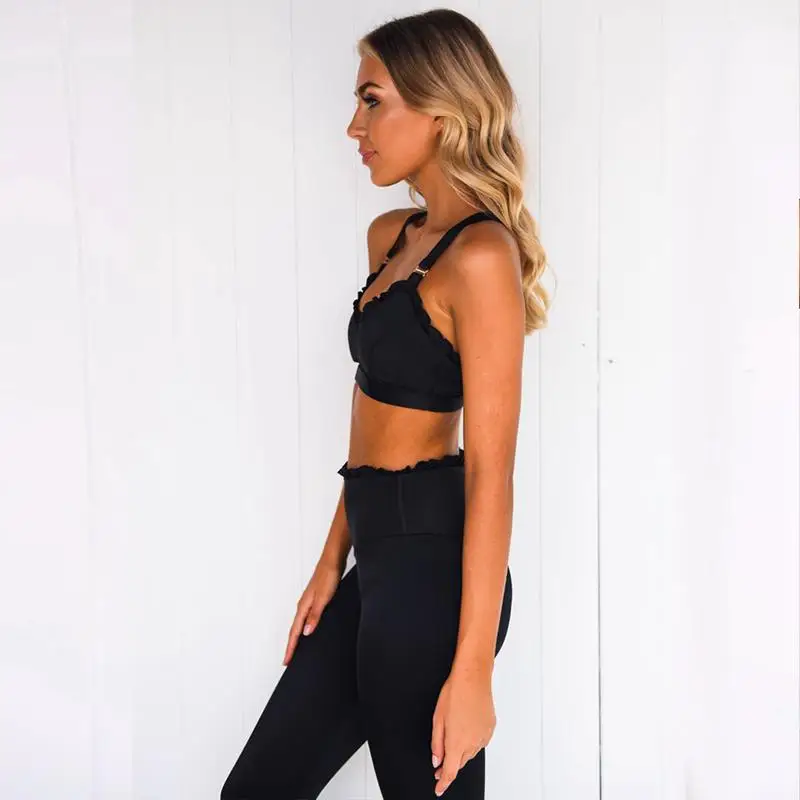 Conjunto esportivo feminino de cintura alta, roupa