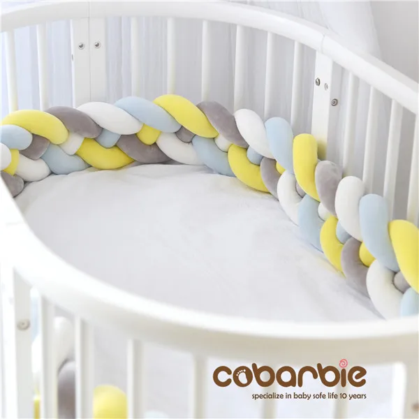 220cm Heightening Baby Braided Crib Bumpers 4 Strip Knot Long Pillow Cushion,Nursery bedding,cot room dector
