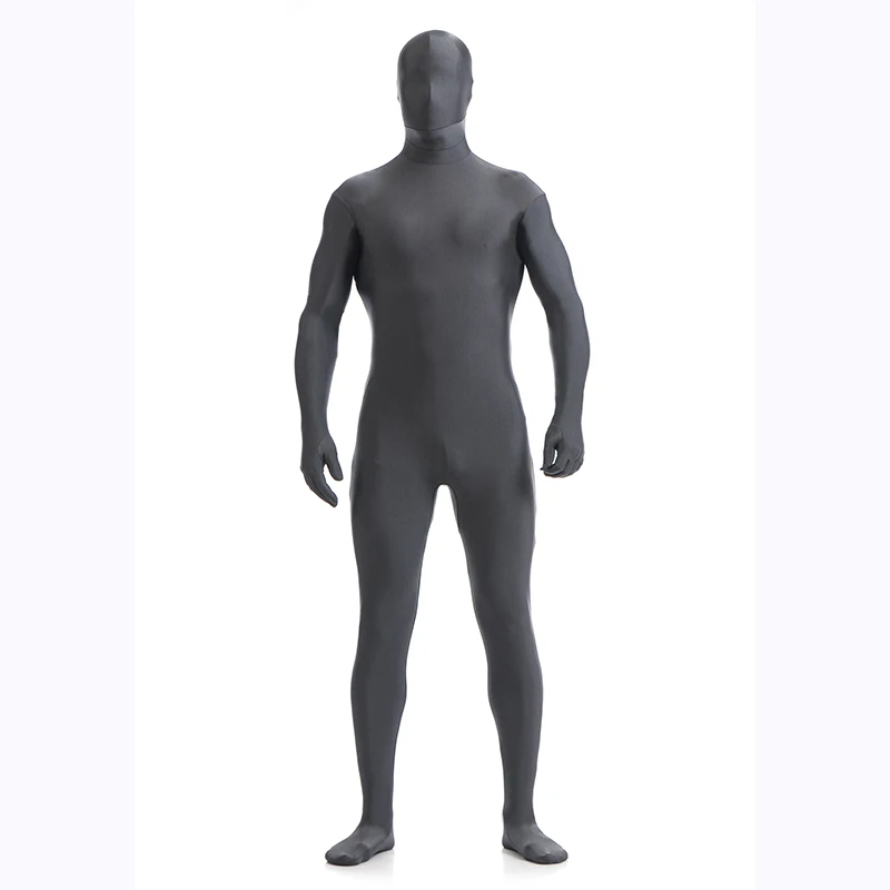 Серый мужской комбинезон из спандекса Zentai лайкры унисекс зентай для