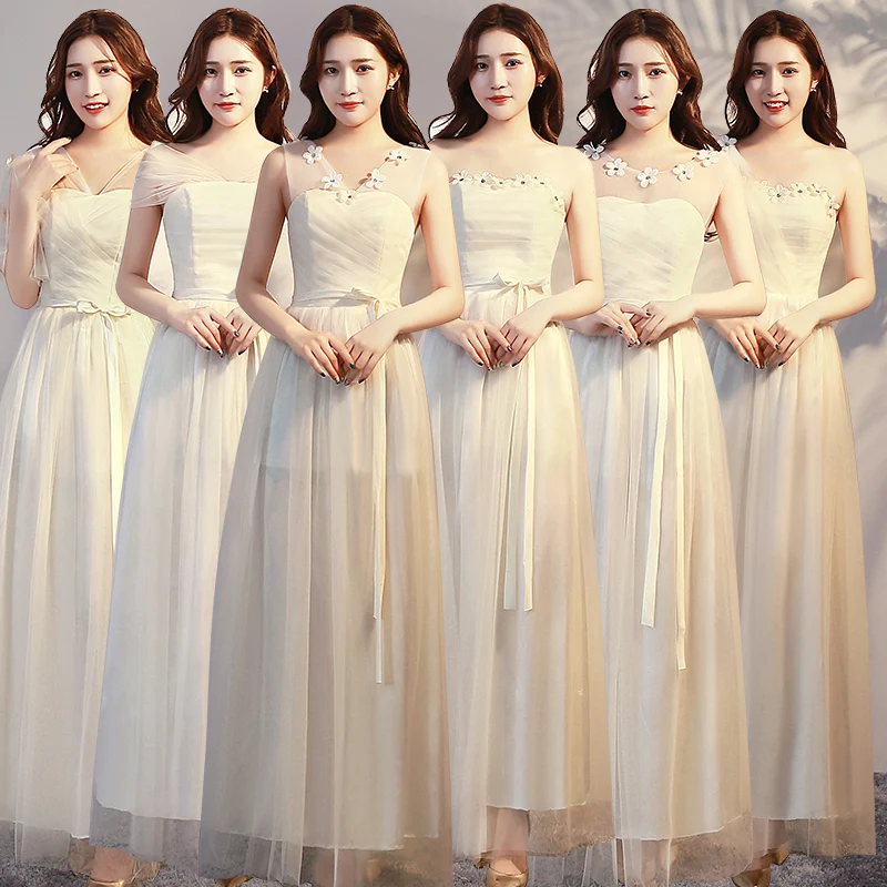 

Vestido Azul Marino Gold Bridesmaid Dresses Ladies Wedding Guest Party A-Line Sexy Junior Tulle Long Prom Dress Champagne