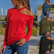 Женская Повседневная однотонная блуза с длинным рукавом и открытыми плечами, топы с бретельками, сексуальный топ с открытыми плечами и длинными рукавами
