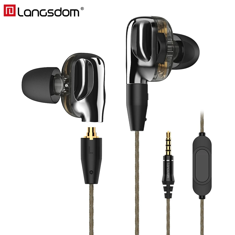 

Langsdom D5 Professional In Ear Earphone Dual Dynamic Driver Earbuds Sport Detach MMCX Earphone with 4 driver inside Headphone