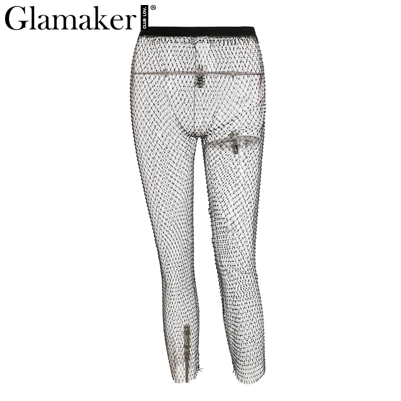 Glamaker Rhineston облегающие клетчатые сексуальные повседневные штаны женские черные штаны с высокой талией штаны с заклепками вечерние клубная одежда уличная одежда