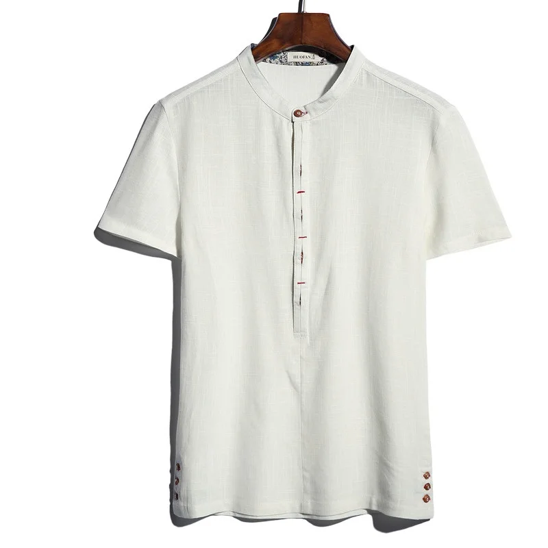 Мужская с коротким рукавом лето Высокое качество льняная рубашка удобные