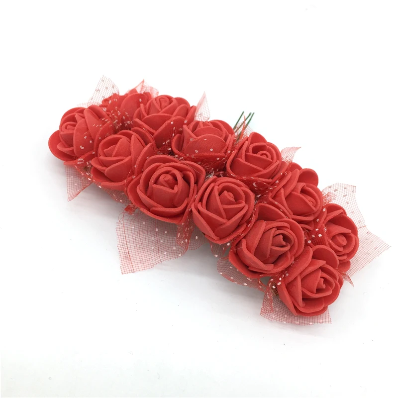 Две пряди цветов, все 24 шт., искусственные цветы из пенопласта для свадьбы, украшения дома, скрапбукинг, искусственный цветок Роза - Цвет: Red