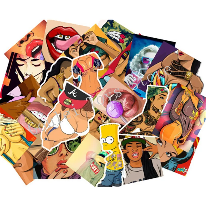 

47PCS Mixed Vulgar Sexy Beauty Stickers Phone Skateboard Doodle Decal Home Decor Toy Luggage Laptop Car Styling Waterproof Toys