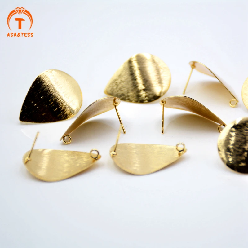 

10 PCS Gold Plated 28mm teardrop Curved Post Charm Findings With 2mm Loop Circle Connector Earrings Stud Base DIY Making Jewelry