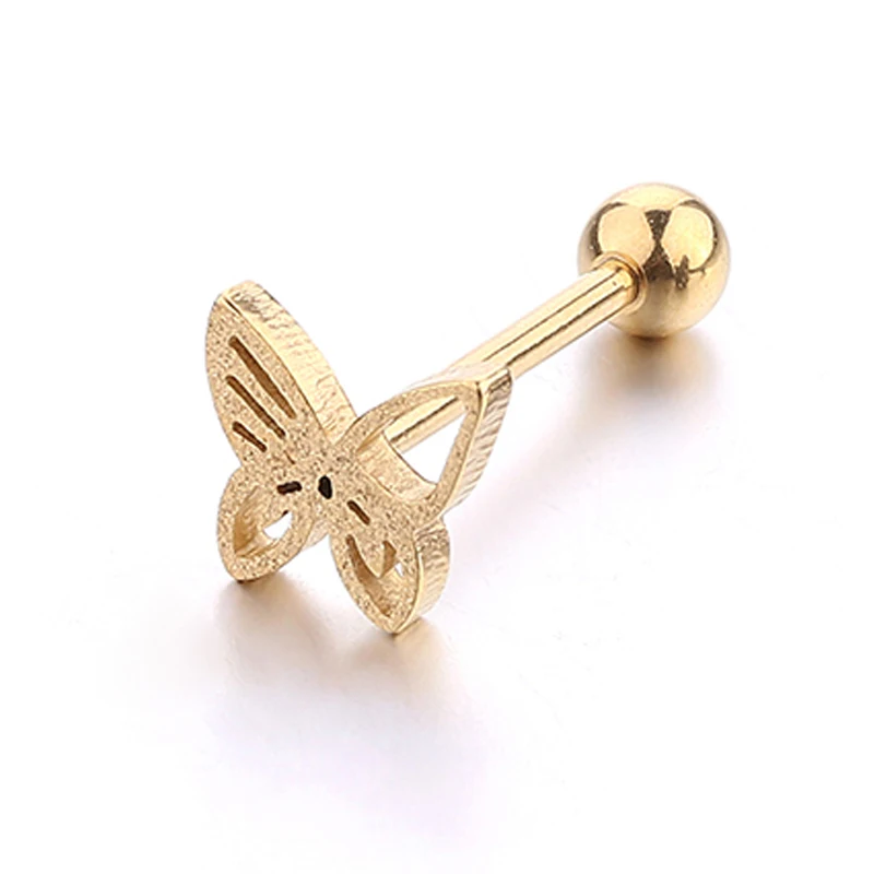 

1 Piece Frosting Butterfly Tongue Ring Gold Dull Polish Tongue Piercing Bar 14g Stainless Steel Piercing Jewelry for Unisex