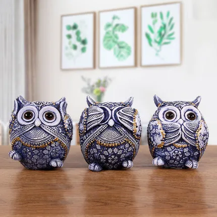 

3 pcs Lot Creative owl figurine animal sculpture ornaments cute home furnishing accessories wedding decorations