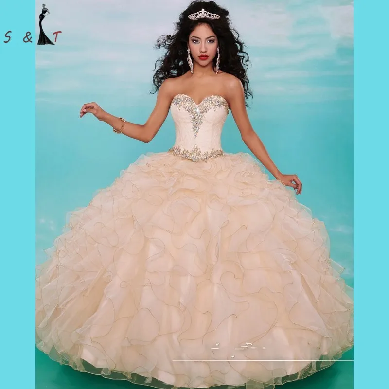 Beautiful Peach Quinceanera Dresses with Jacket 2016 Lace Beaded Bodice Blue Ball Gown Sweet 16