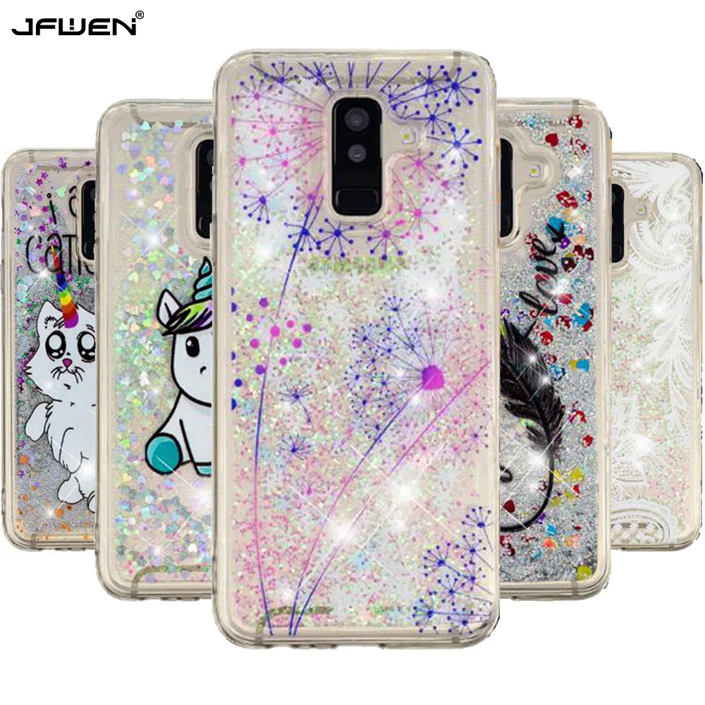 

JFWEN Phone Cases For Samsung Galaxy A6 2018 Silicone Liquid Glitter Relief Case For Samsung Galaxy A6 Plus 2018 Case Cover Capa