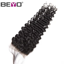 Beyo Brazilian Deep Wave Lace Closure With Baby Hair 100% Human Hair 4 x4 Non-Remy Hair Nature Color Free Shipping