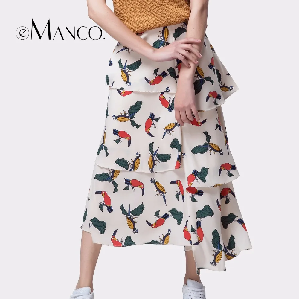 e-Manco maxi skirt boho skirts womens casual bohemian pleated A-Line saia midi skirt print Elastic high waist female faldas