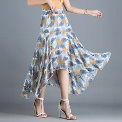 Женская юбка с цветочным рисунком весенняя, летняя шифоновая стандартная юбка женская пляжная Праздничная юбка эластичная талия тонкая