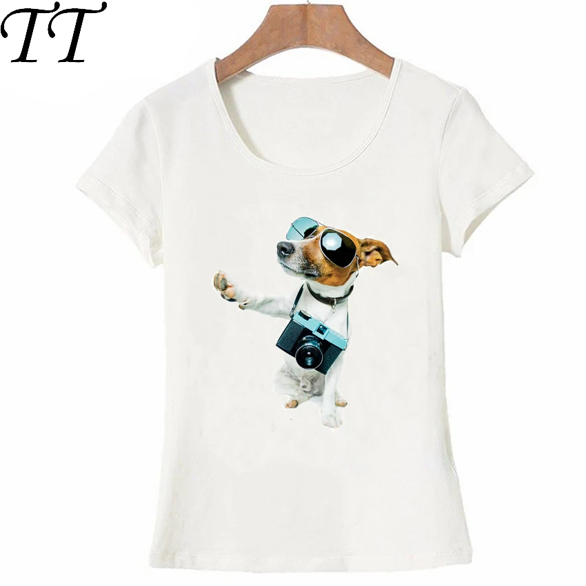 

Hipster cool Jack Russells dog photographer design t-shirt fashion women T-Shirt cute dog casual Tops Summer Tee Ladies T-Shirt