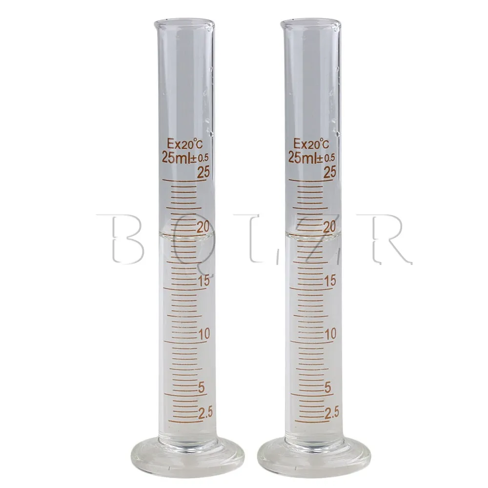 BQLZR 2Pcs 25ml Glass Laboratory Graduated Measuring Cylinder With