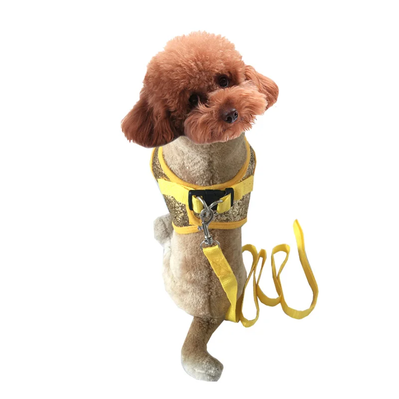 Pet Sequins Traction Vest Pure Color Harness with Same Style Walking Rope 1pc Pure Color Sequins Decor Walking Dog Accessories