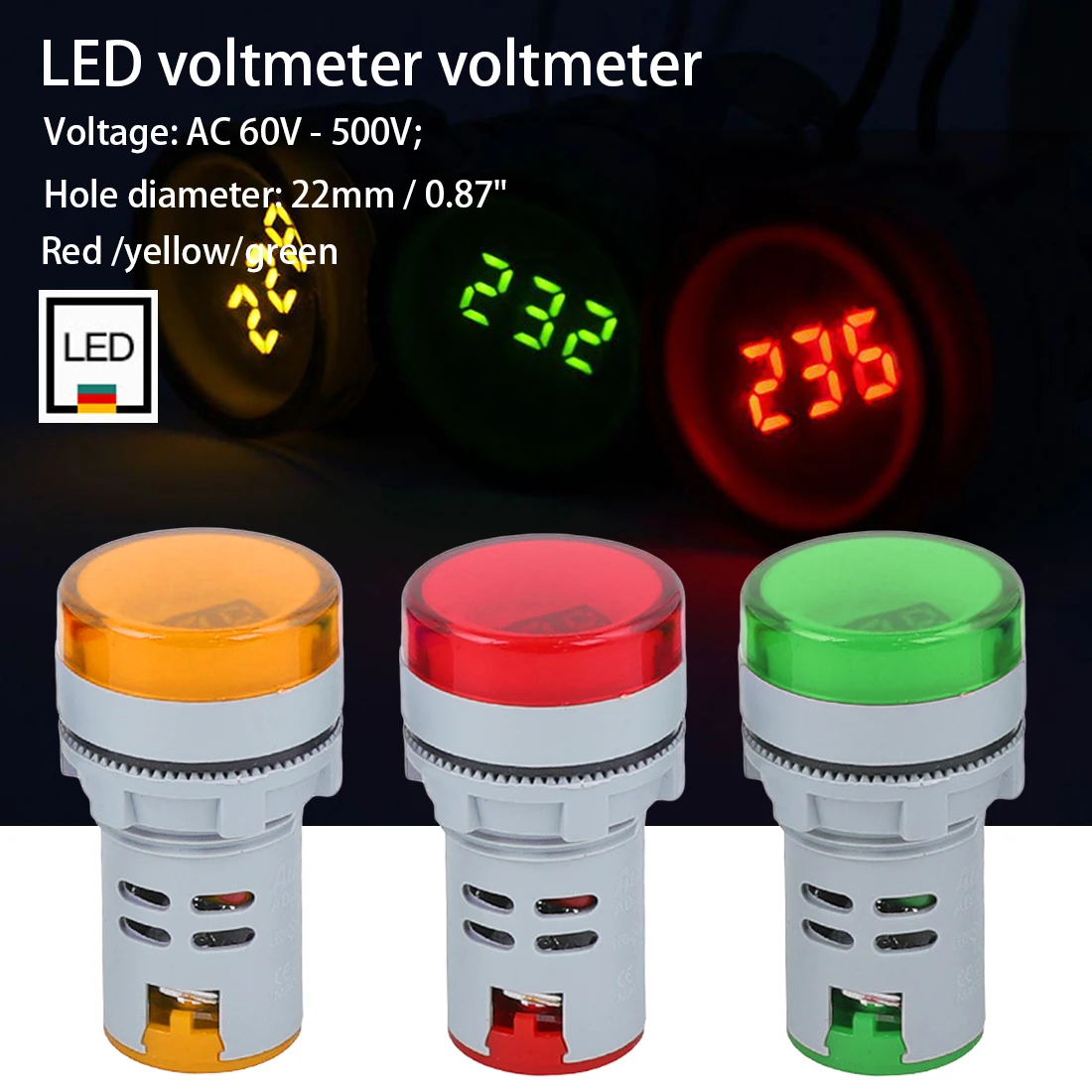 LED Digital Display Gauge Volt Voltage Meter Indicator Signal Lamp