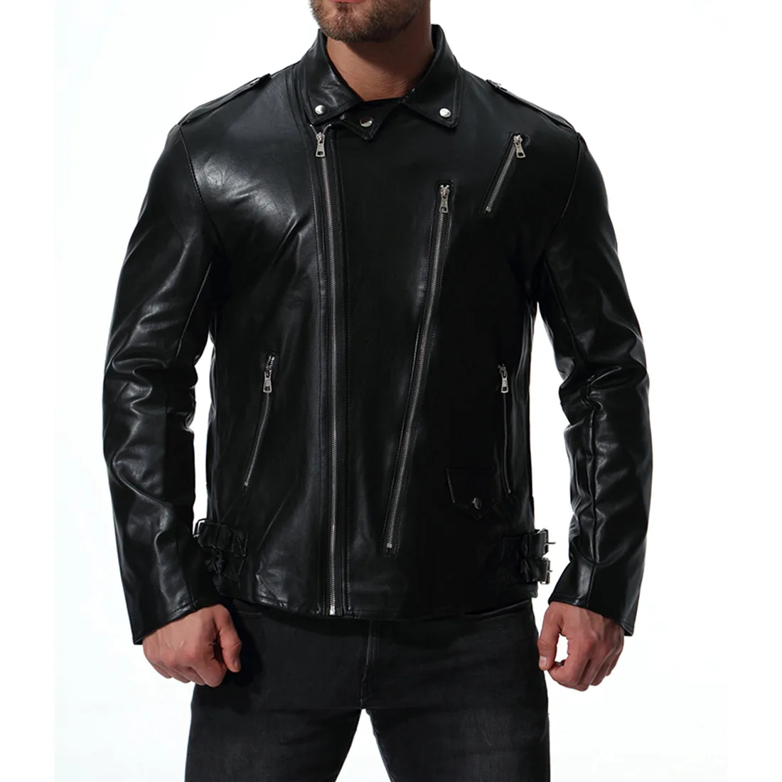 

MarKyi Vertical zipper jacket men's leather winter plus size 5xl long sleeve motorcycle jacket leather