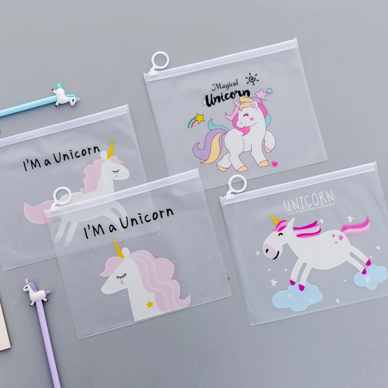 

Creative Unicorn Pencil Cases Cute Kawai Transparent File Holder Pen Bag For Documents Korean Stationery Office School Supplies