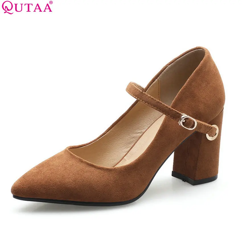 

QUTAA 2018 Women Pumps Flock Square High Heel Pointed Toe All Match Westrn Style Fashion Shoes Platform Ladies Pumps Size 34-40
