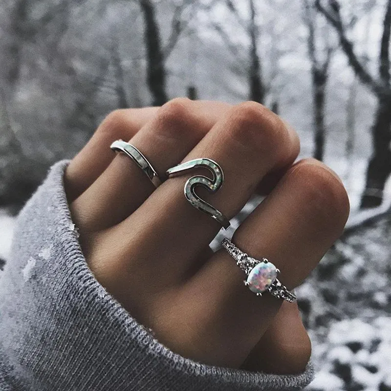 

Mavis Hare Ocean rings Man-made OPal Alloy Wave Rings beach girl likes rings Women rings mixed 3 color for fashion lady