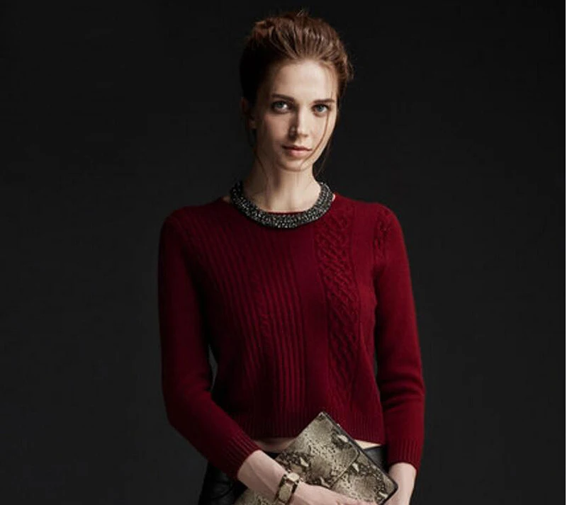 

Cashmere Sweater Women Red Brown O-neck Pullover Warm Soft Solid Natural Fabric High Quality Free Shipping