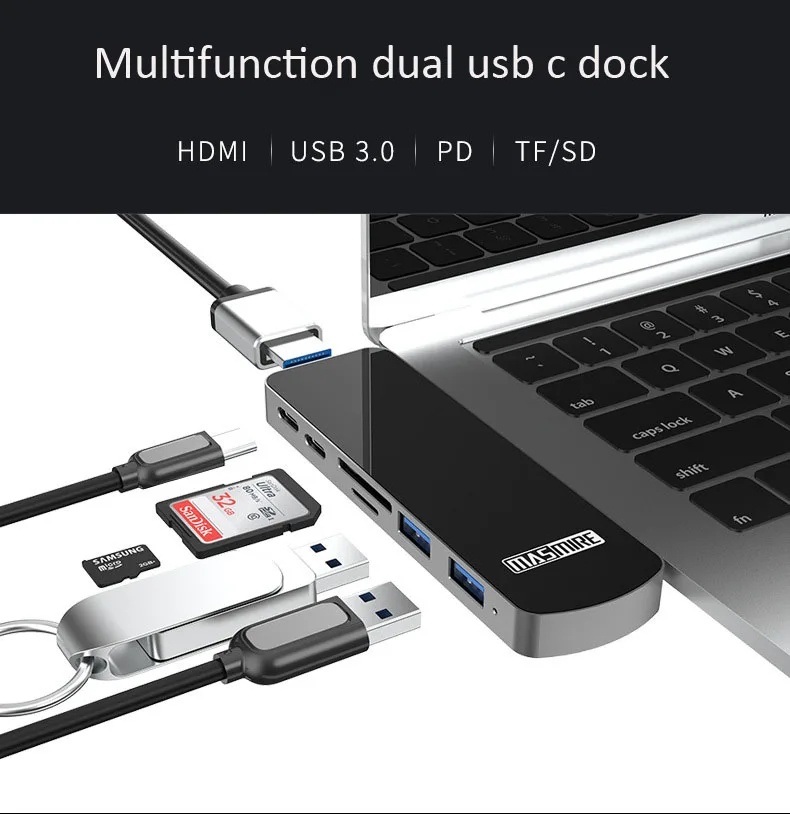 Двойной Концентратор типа c 4K 60HZ HDMI SD TF высокоскоростной кардридер адаптер для macbook Pro