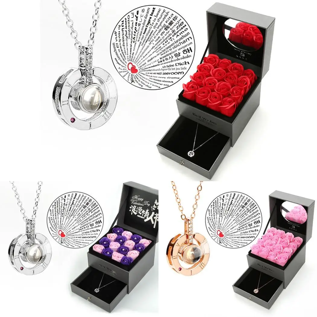 

Artificial Rose Flowers Necklace Wedding Birthday Gift Box
