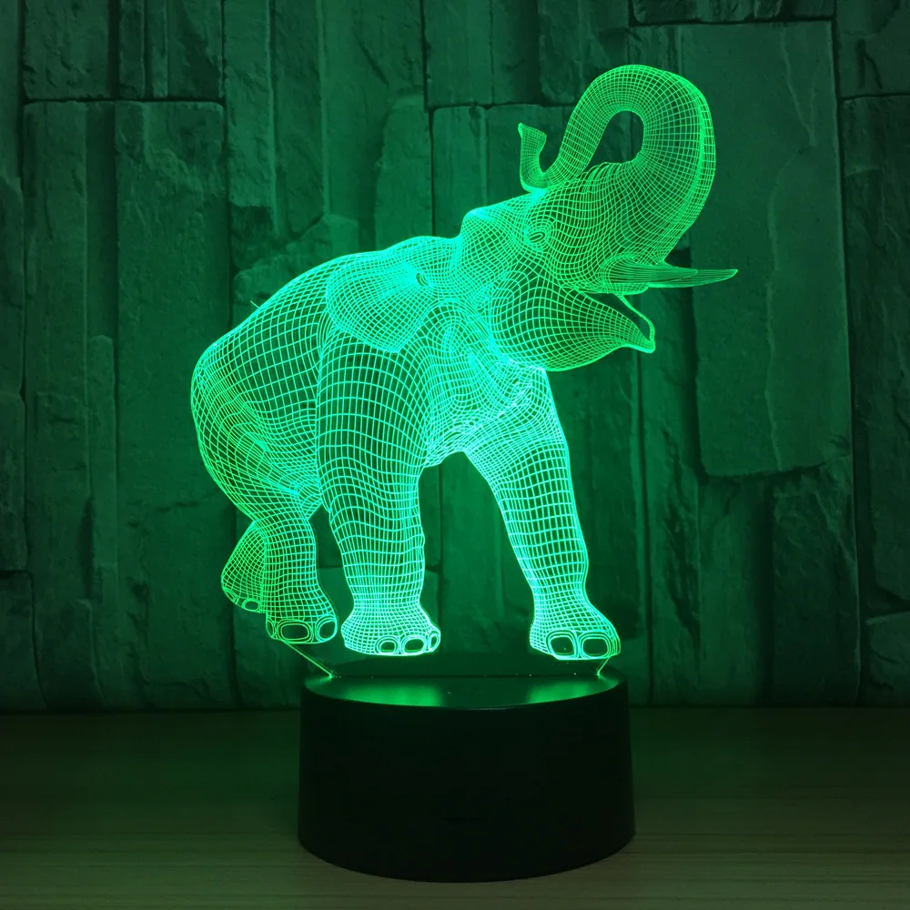 3D elephant 7 color night light energy saving led lights atmosphere