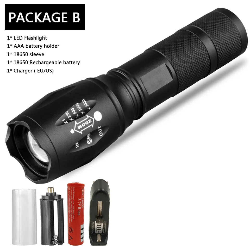 Led flashlight Ultra Bright torch V6 L2 T6 Camping light 5 switch Modes Zoomable Bicycle Light use 18650 battery - Испускаемый цвет: Option B