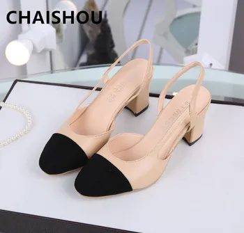 

2019 Designer Women Shoes Hot sale Summer Dress Shoes mid Heel Square head fashion Shoes Wedding party Sandals woman D-29