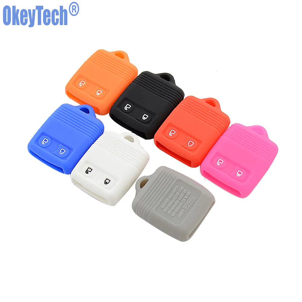 

OkeyTech Silicone Key Fob Cover Case Cap for Ford Freestye F150 F250 E150 Ranger Explorer Econoline Lincoln Mercury Remote 2 BTN