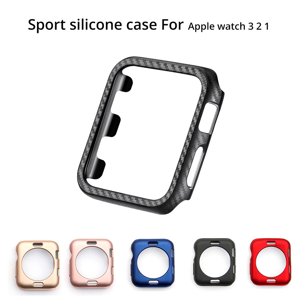 

TPU Silicone Case For Apple Watch Series 3 2 1 42mm 38mm Polishing Watch Case For Iwatch Full Protection Carbon fiber Pc Case