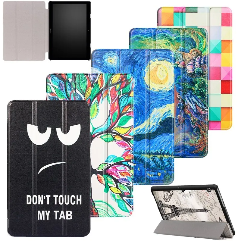 

Colorful Painted Ultra Slim Tablet Case for HUAWEI MediaPad T3 10.0(9.6"), Trifold PU Leather Flip Protective Stand Cover Case