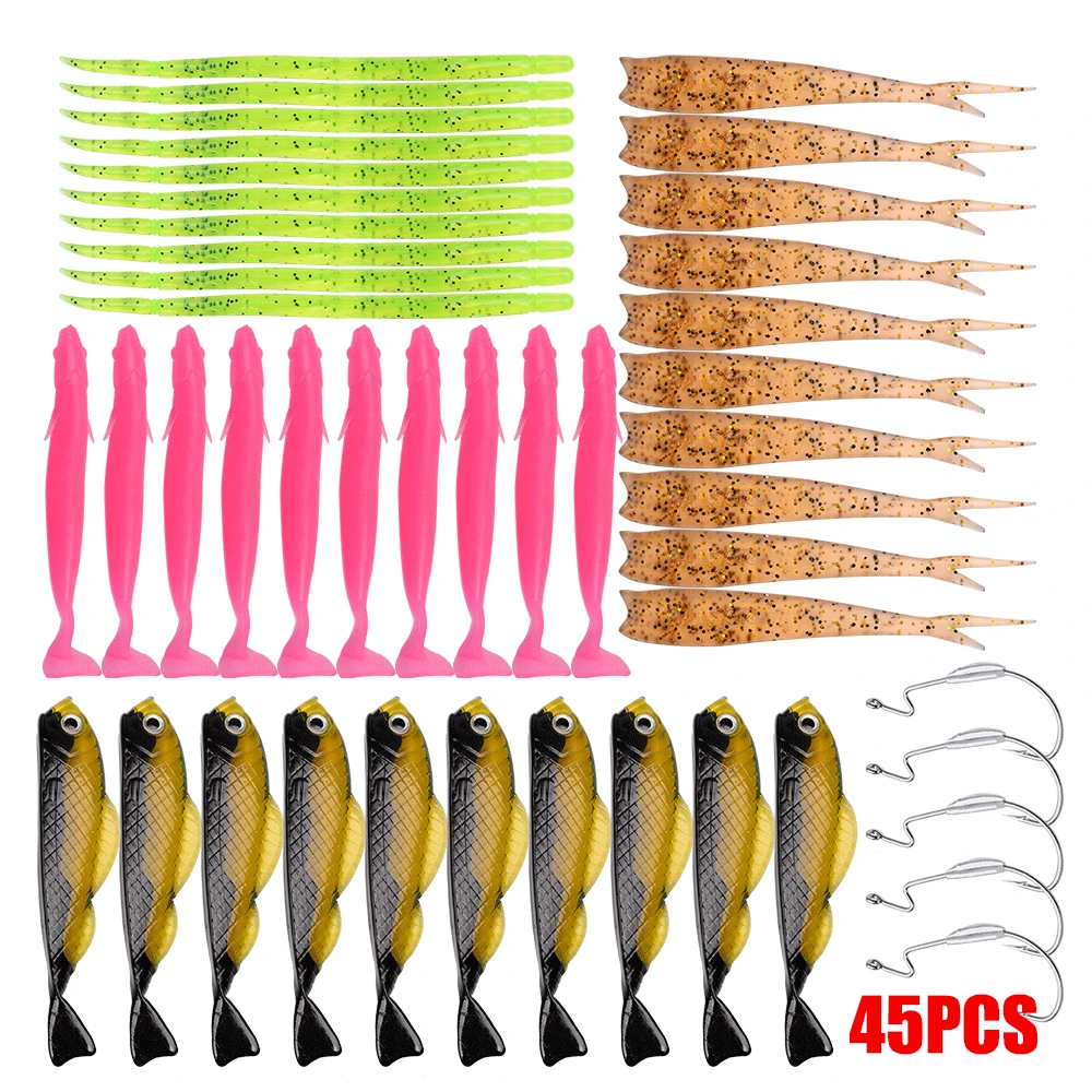 

45pc Multifunctional Soft Bait Suit Simulation Fishing Lure Kit for Multi-depth Seawater & Freshwater with Lead Hooks / Shrimp