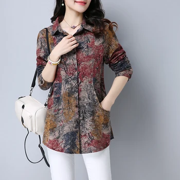 #2907 Long Sleeve Shirt Women Tie Dye Floral Print Cotton Linen Shirt Ladies Slim Casual Vintage Plus Size Cardigan Tunic Shirt plus size bowtie tie dye handkerchief t shirt