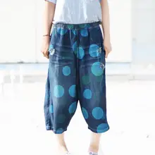 Осенняя одежда года Для женщин Винтаж Омывается отбеленные с принтом в горошек Джинсы для женщин женские отверстия кросс-Брюки для девочек женские до середины икры Длина деним Мотобрюки w848